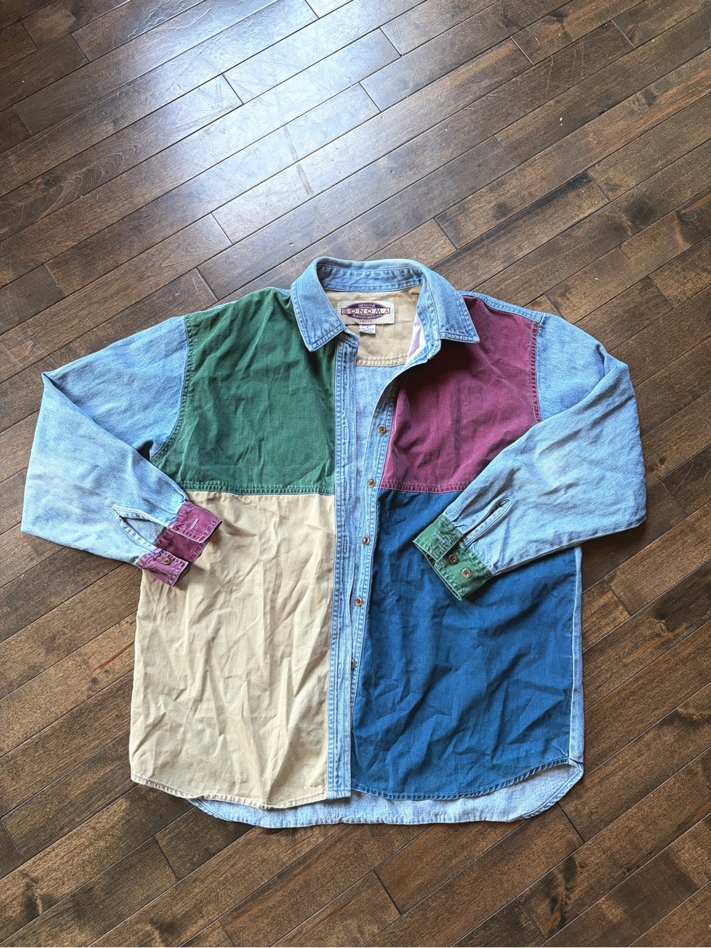Vintage Colourblock Denim Button-Up Shirt